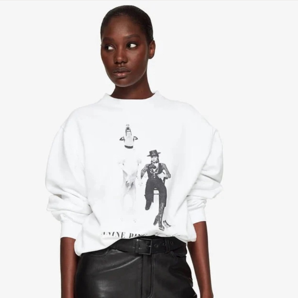 Anine Bing Womens XS AB x TO David Bowie Ramona Sweatshirt White